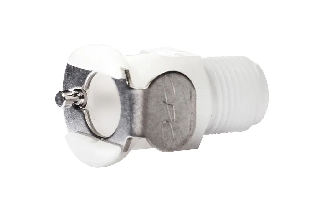 Zásuvka rýchlospojky s vonkajším závitom NPT a ventilom, acetal, séria PMC DN 3,2